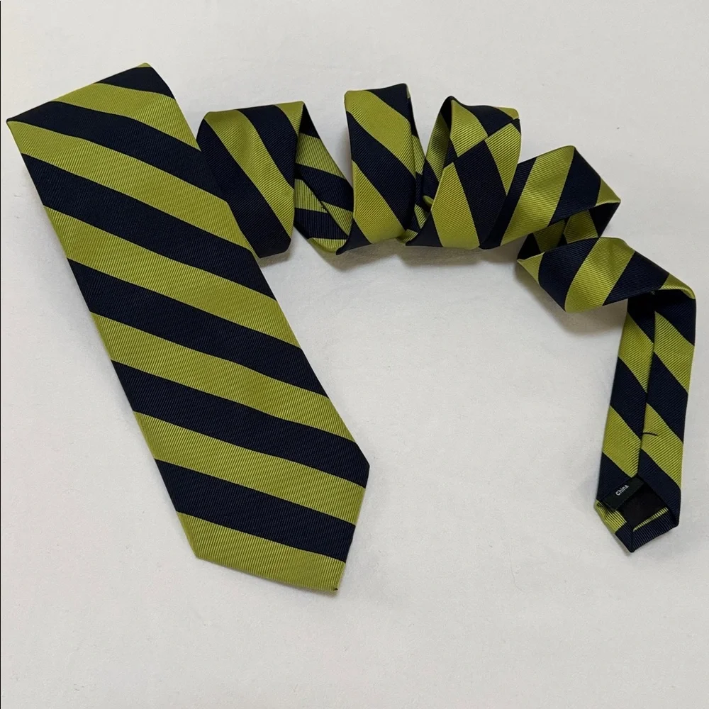 J. CREW 100% SILK TIE REPP DIAGONAL RIBBED STRIPED CLASSIC NECKTIE NAVY GREEN